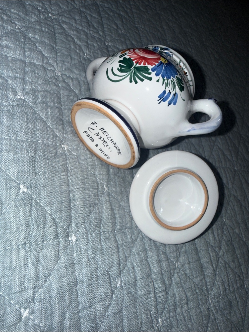 Hand-Painted Floral Small B Melchiorre Ceramic Sugar Bowl - Picture 5 of 5